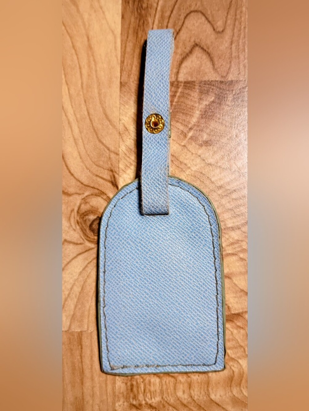 Baby Blue Leather Luggage Tag with Gold Hardware - Picture 2 of 2